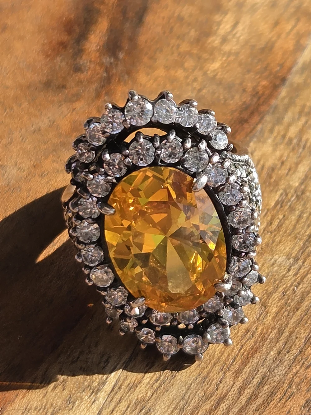 Citrine Cz Halo Cocktail Ring - Women's Jewelry